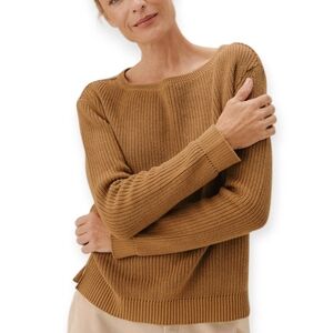 Pact Organic Cotton Luxe Knit Boatneck Sweater in Brown Sugar Medium